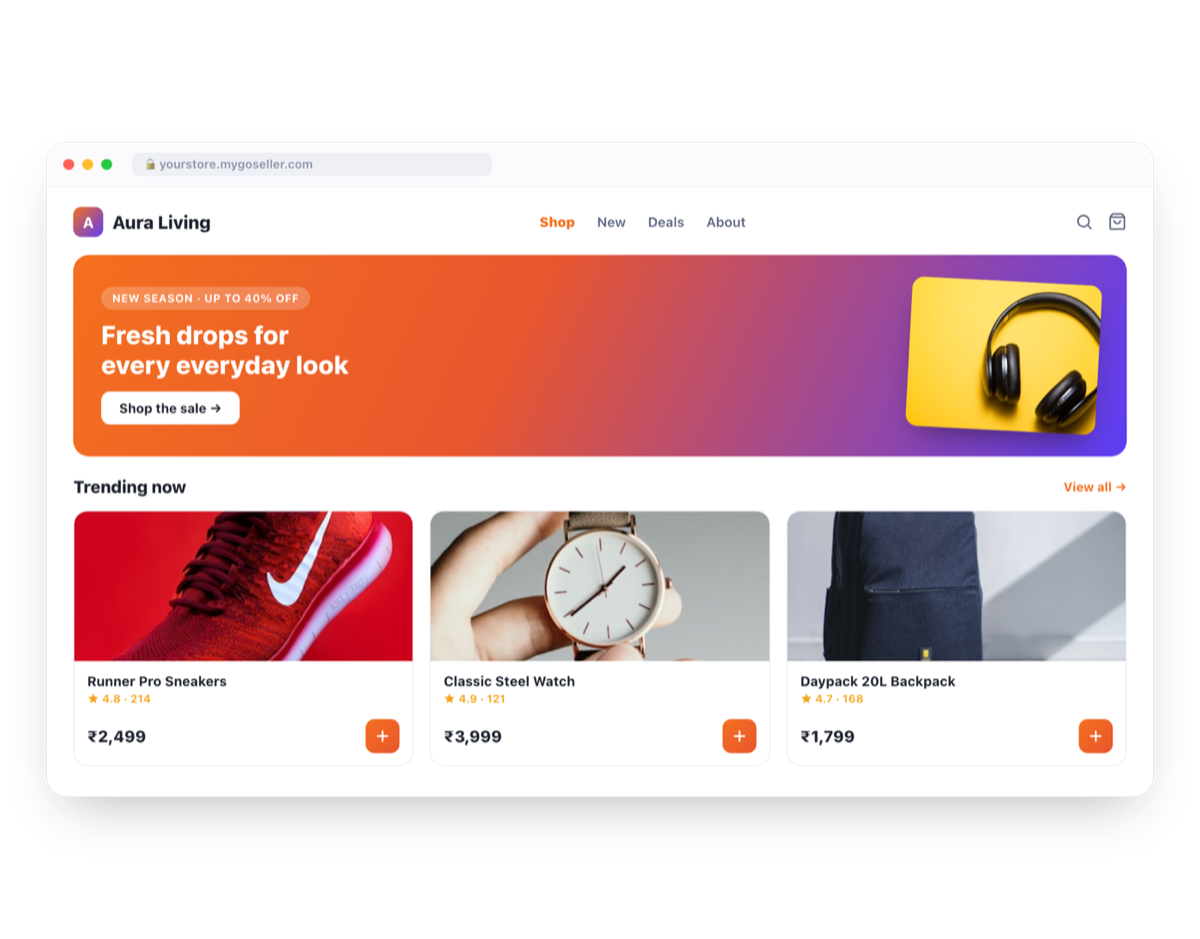 GoSeller Storefront preview
